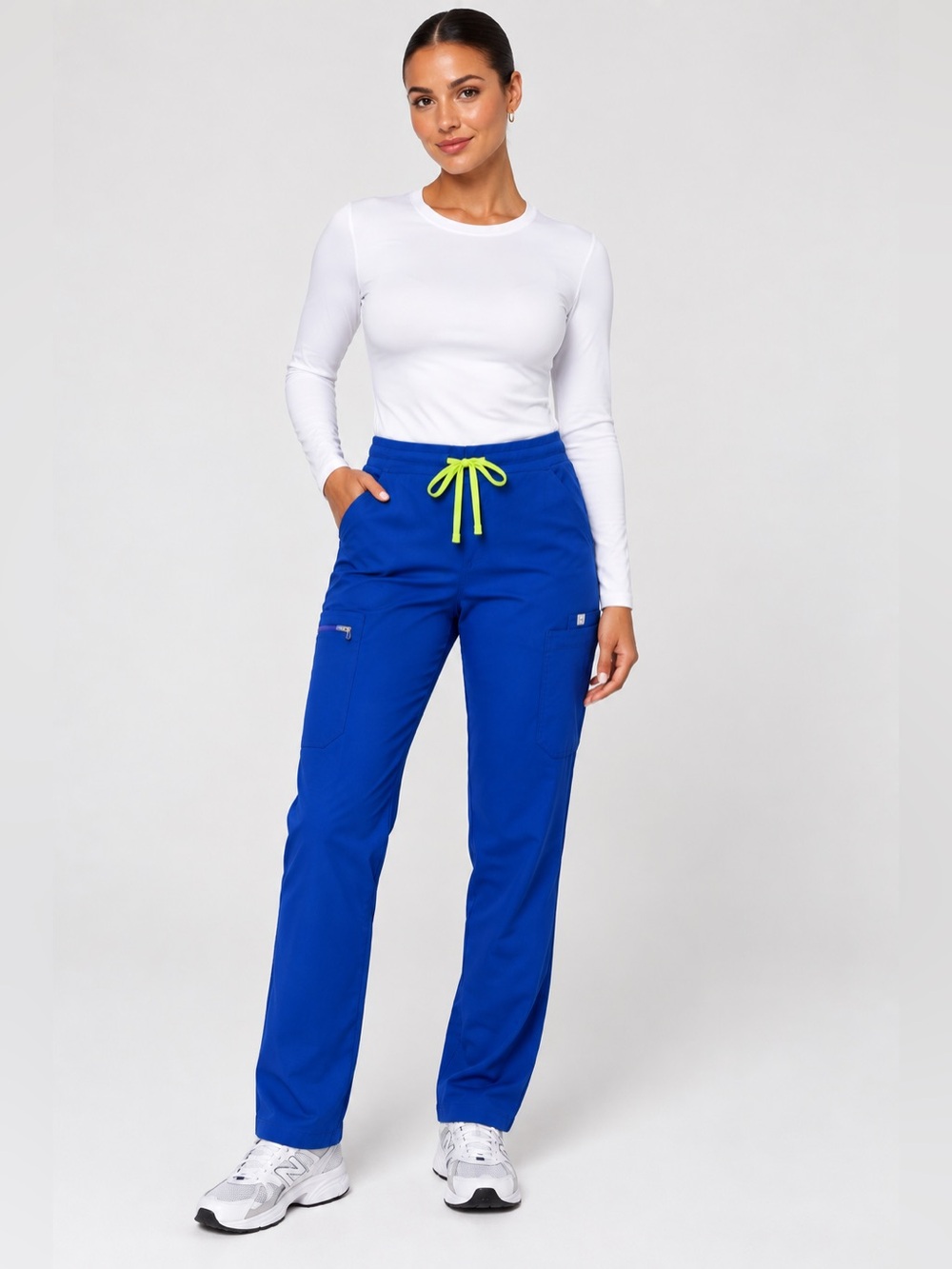 FIGS Yola Skinny Scrub Pants Electric Blue Neon Green Drawstring Small Tall